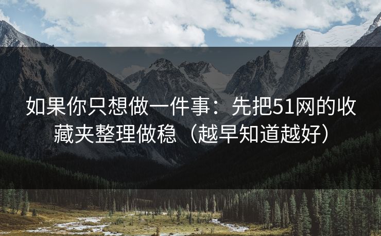 如果你只想做一件事：先把51网的收藏夹整理做稳（越早知道越好）