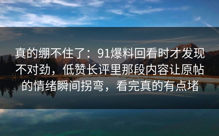 真的绷不住了:91爆料回看时才发现不对劲,低赞长评里那段内容让原帖的情绪瞬间拐弯,看完真的有点堵